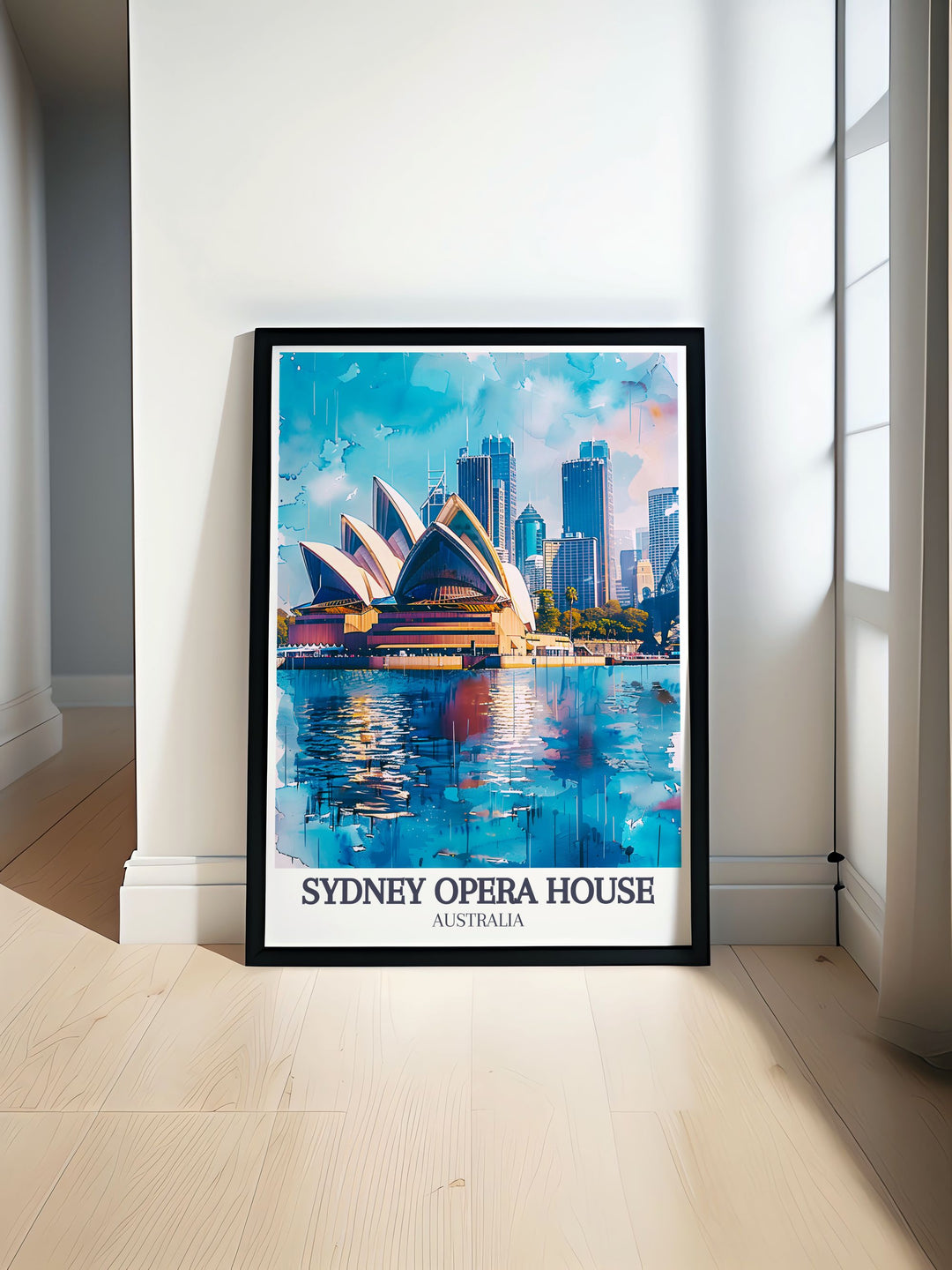 Beautiful vintage travel print featuring Sydney Harbour Harbour Bridge and Sydney Opera House ideal for modern living room decor and art enthusiasts who appreciate Australia Posters and retro travel designs