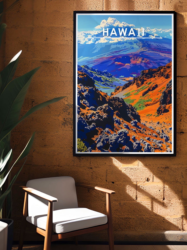 Elevate your living space with elegant home decor featuring Haleakalā National Park. Our modern art prints capture the parks vibrant sunsets and unique flora.