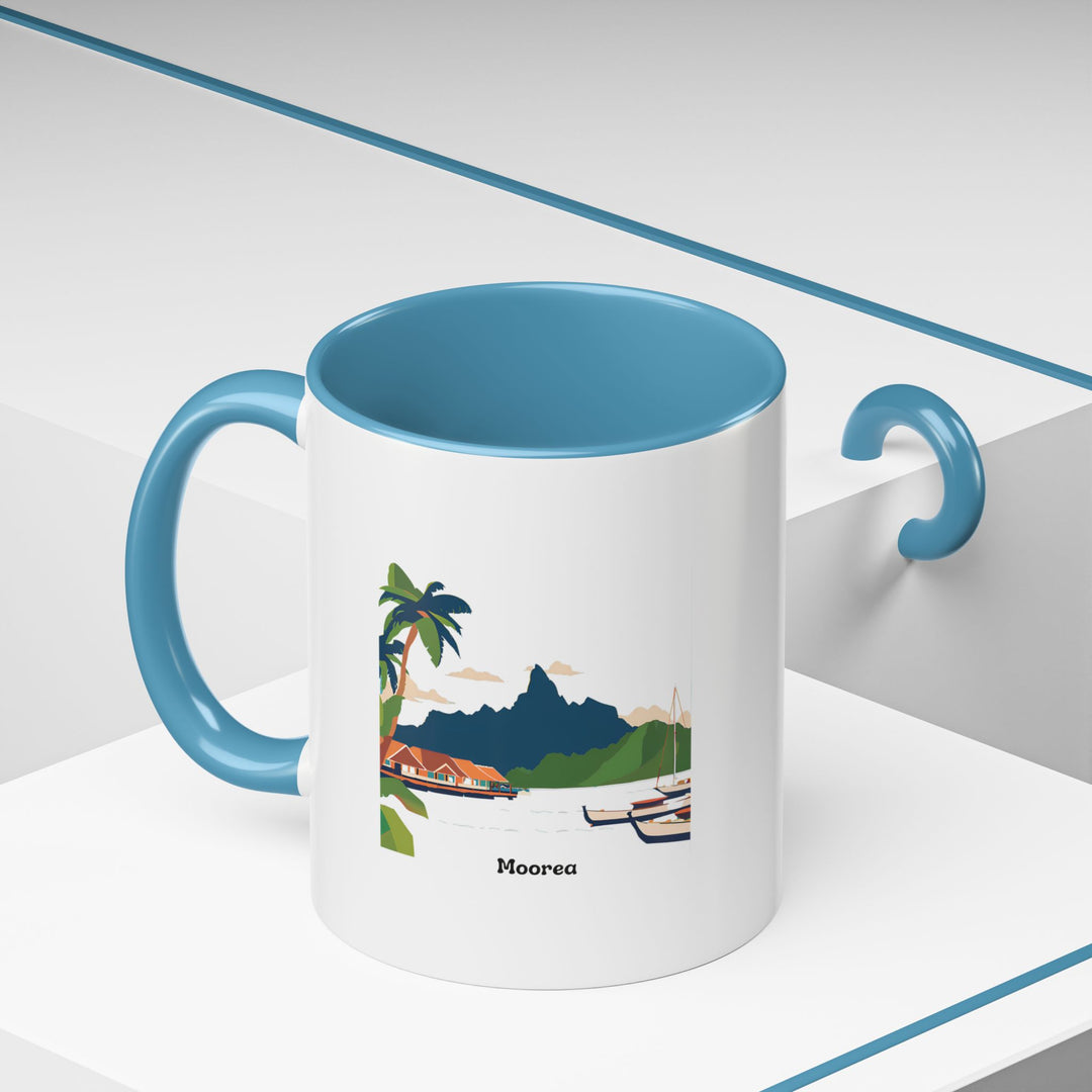 A stylish Mo'orea Mug designed with intricate artwork capturing Mo'orea’s natural charm and tropical appeal. This dishwasher-safe ceramic mug is perfect for coffee lovers and as a thoughtful gift.