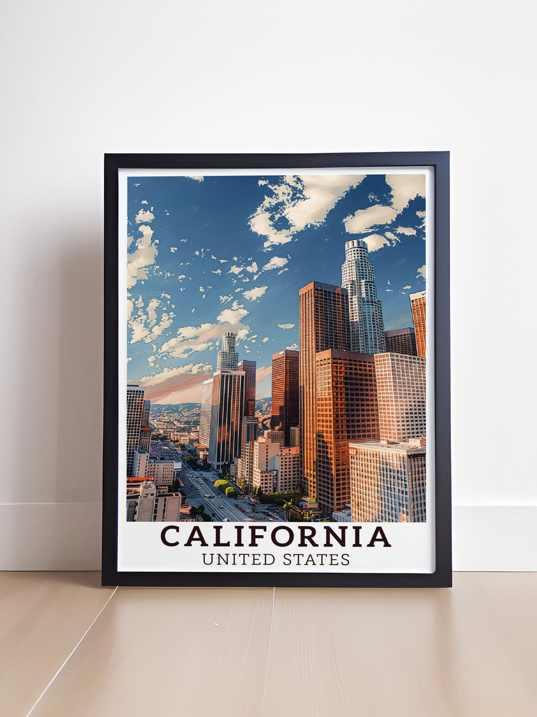 Stunning Los Angeles poster ideal for home decor and travel enthusiasts showcases the citys dynamic skyline and vibrant atmosphere a perfect addition to any art collection or wall display inspiring dreams of future travels