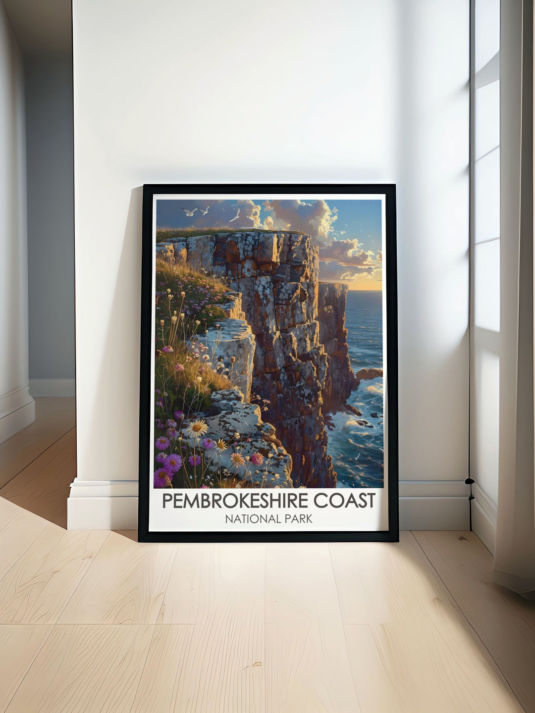 St. Davids Head travel poster featuring the rugged beauty of the Pembrokeshire Coast with vibrant colors and detailed artwork perfect for adding a touch of Welsh charm to your home decor or as a unique gift for nature and travel enthusiasts.