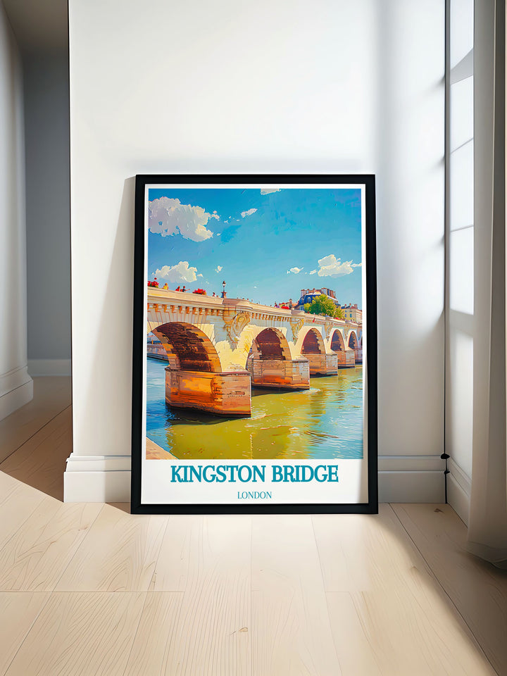 Highlighting the rich cultural heritage and picturesque views of Kingston Bridge, this travel poster is a beautiful addition to any room.