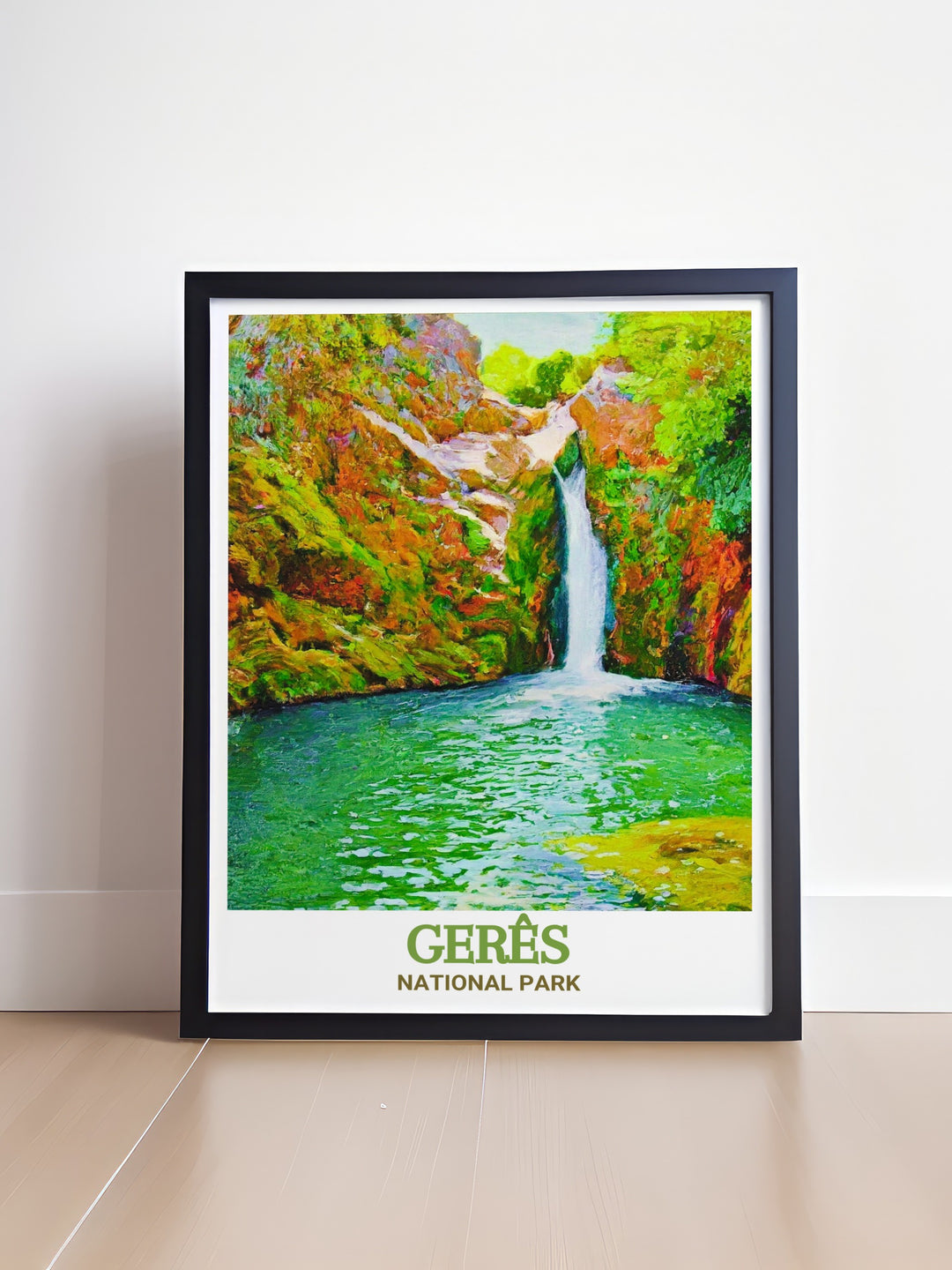 Elevate your home decor with this Geres National Park poster featuring the serene Arado Waterfall perfect as a gift for nature lovers or as a statement piece in your living room this art print captures the tranquil beauty of one of Portugals top travel destinations