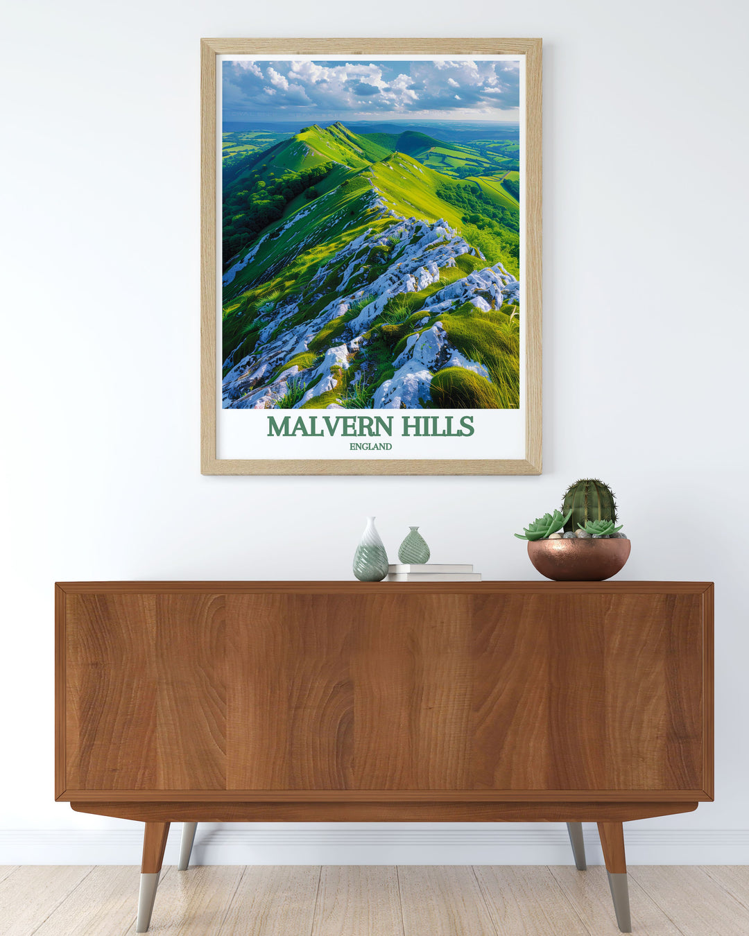 Add a touch of elegance to your home decor with this Malvern Hills poster featuring Great Malvern Priory a stunning representation of the British countryside that captures the essence of Worcestershire Herefordshire and Gloucestershire in a beautifully crafted modern print