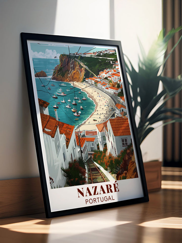 Beautiful Nazare poster featuring Traditional Fishing Village scenes a great gift for Portugal enthusiasts ideal for birthdays anniversaries or any special occasion a piece to cherish forever