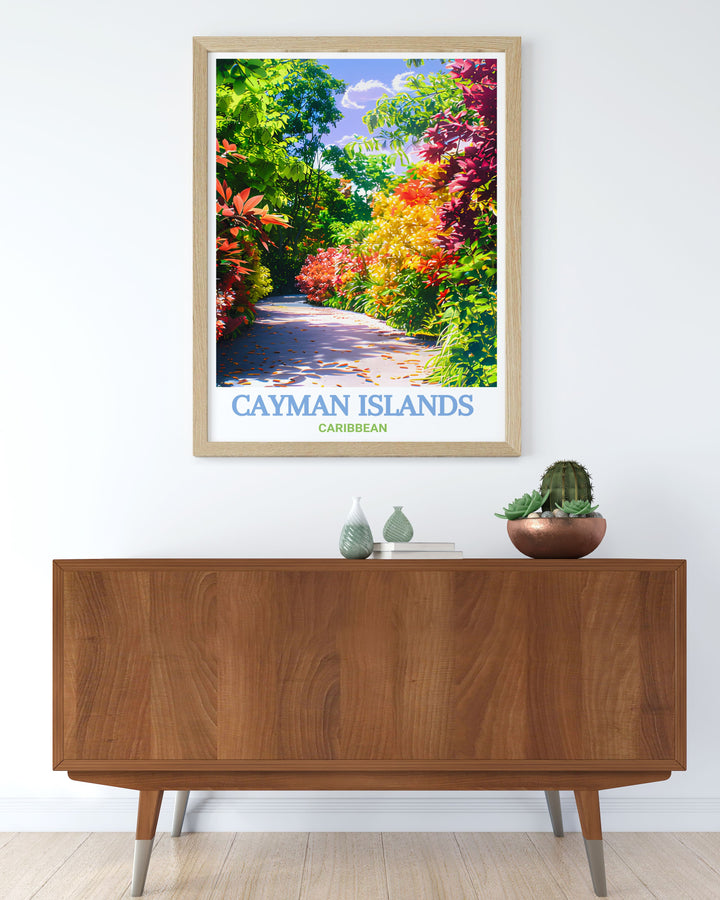 Elegant Queen Elizabeth II Botanic Park artwork in a vintage style capturing the lush beauty of the Cayman Islands ideal for enhancing any room with its charming black and white aesthetic and perfect as an anniversary or birthday gift