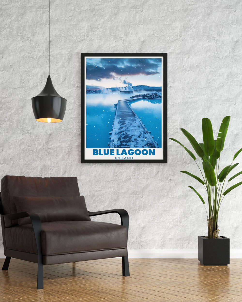 Capture the serene beauty of Iceland with The Blue Lagoon wall art. This modern print features the famous Blue Lagoon and is ideal for adding a touch of elegance and natural charm to your living room, office, or bedroom with its calming colors and stunning visuals.