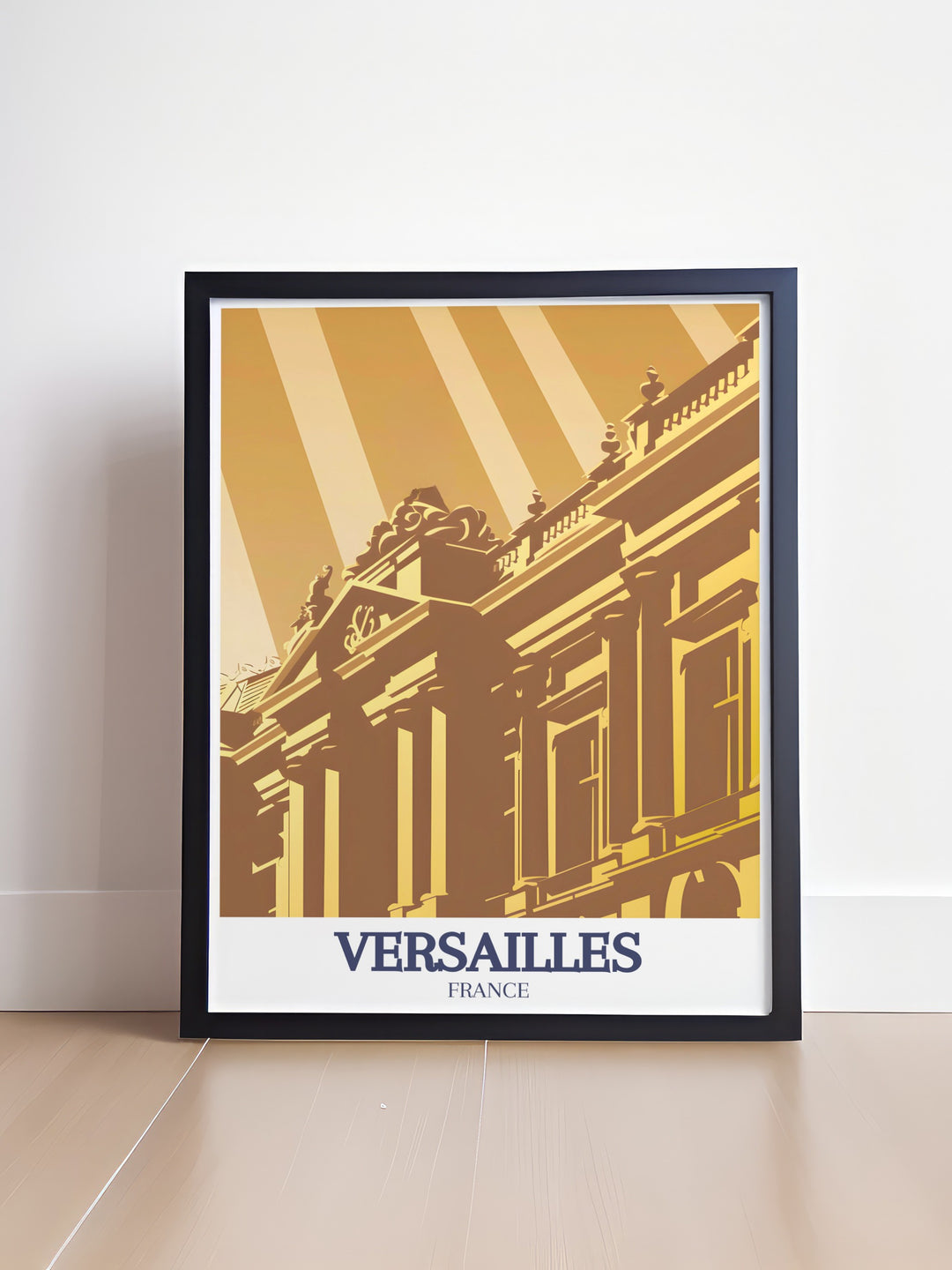 Versailles Wall Art featuring the iconic palace façade in bright, vibrant colors. This vintage style travel poster makes an excellent addition to home decor, guest rooms, or Airbnb properties, and its a perfect gift for those who love French history and architecture.