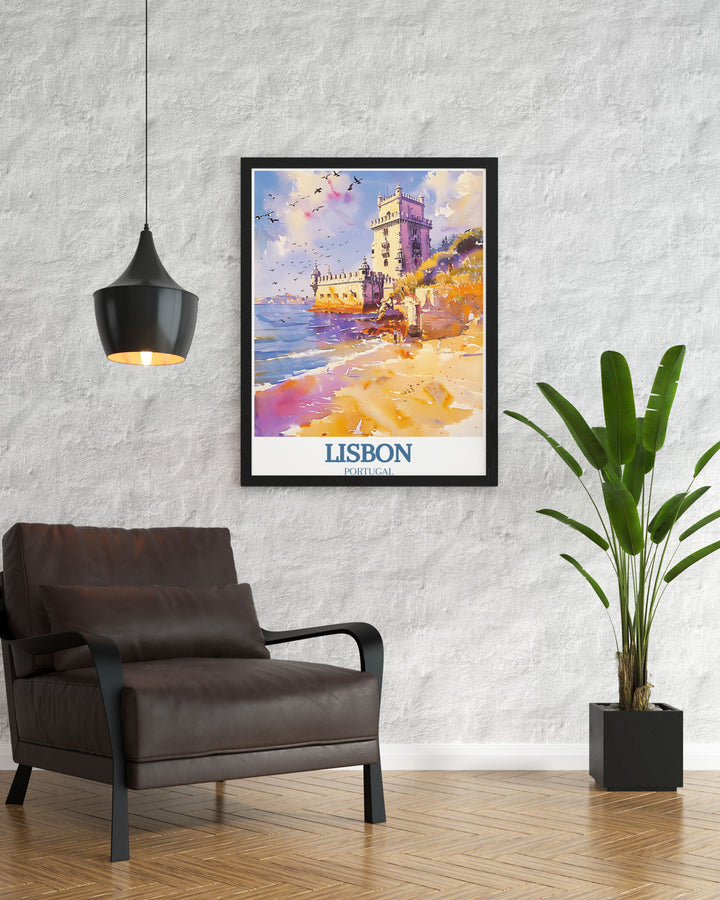 The Portugal Wall Art collection includes a stunning Framed Print of Belem Tower Tagus river perfect for creating an elegant and inviting living space with its beautiful portrayal of Lisbons scenic views