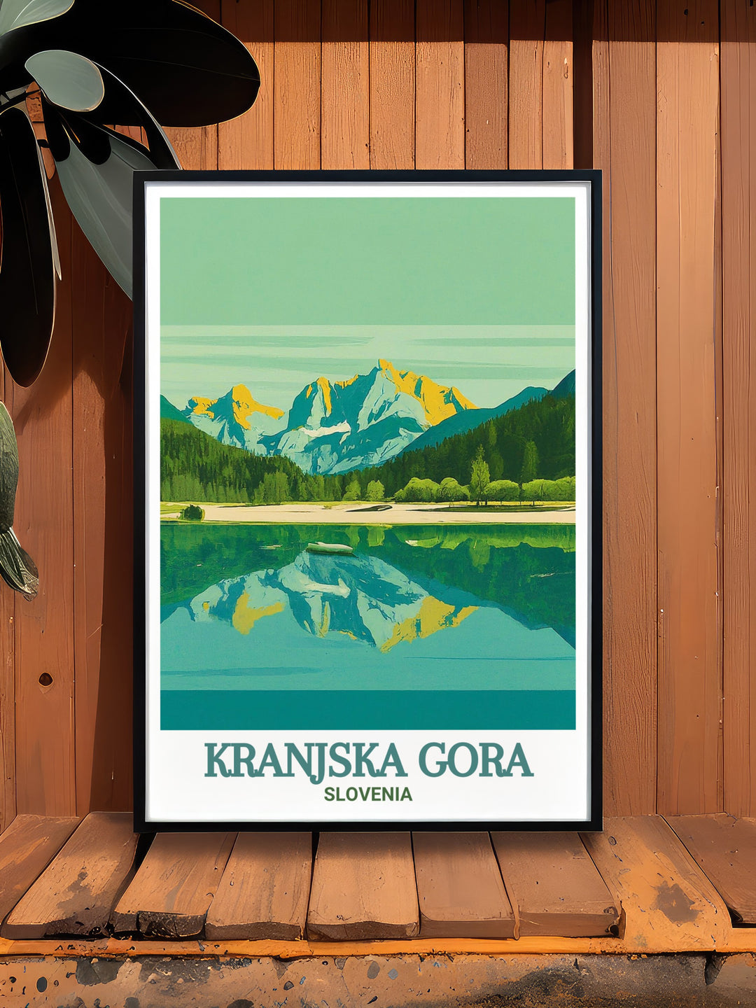 Travel poster of Lake Jasna, showcasing the harmonious blend of serene lake and surrounding mountains. This print captures the essence of Lake Jasnas beauty, making it a perfect gift for those who appreciate natures tranquility and scenic views.