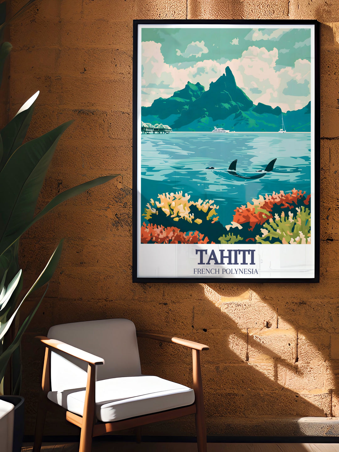 Bora Bora and Moorea come to life in this stunning Tahiti travel art print A perfect addition to any living room this piece of wall art offers an exotic escape and makes an excellent gift for travelers celebrating anniversaries or special occasions