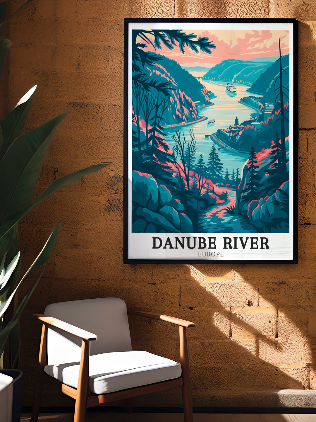 This Danube Travel Art features the awe inspiring Kazan Gorge Hungary. Perfect for those who love European landscapes. The artwork adds a sophisticated touch to any home or office decor. An ideal travel gift for art enthusiasts.