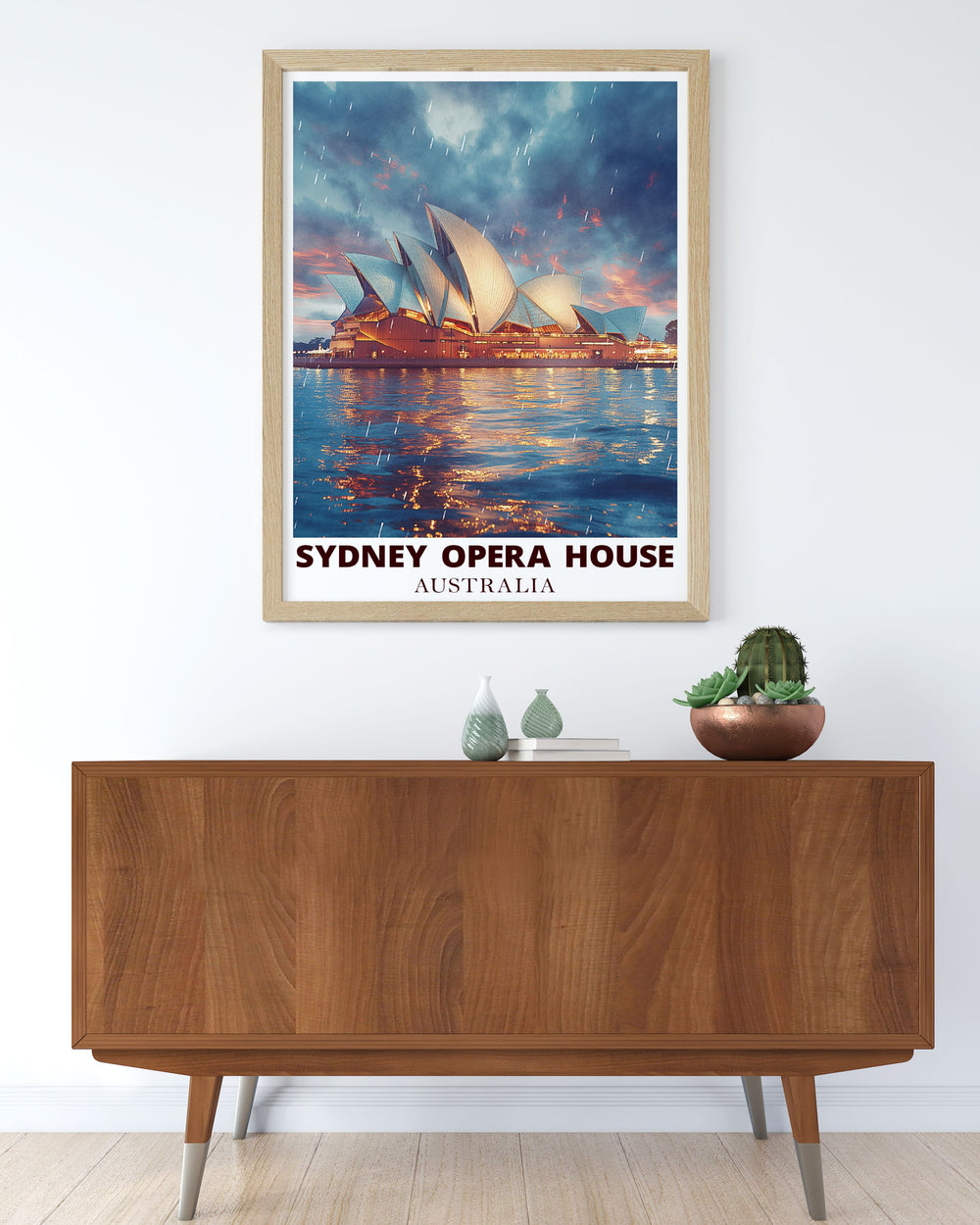 Vintage travel print featuring the Sydney Opera House and Harbour Bridge showcasing Australias architectural marvels in a stunning and nostalgic style ideal for any art collection