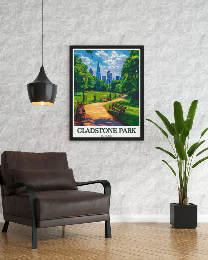A scenic view of Gladstone Park in London, UK, showcasing lush greenery and historic charm, ideal for adding tranquility and natural beauty to your home decor.