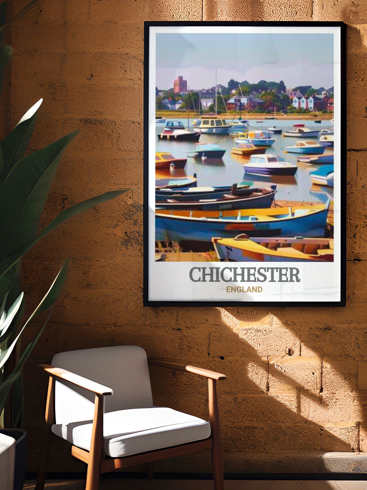 This Chichester travel print combines the tranquil charm of Chichester Harbour with the natural beauty of the surrounding AONB, making it a versatile piece for any room.