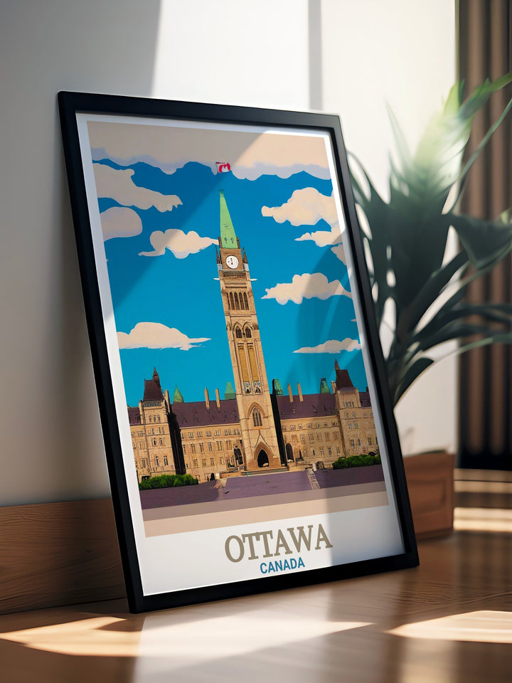 Parliament Hill Prints capturing Ottawas architectural beauty. These prints are ideal for adding a touch of Canadian heritage to your space showcasing the iconic Parliament Hill and its surroundings in vibrant detail and rich color.