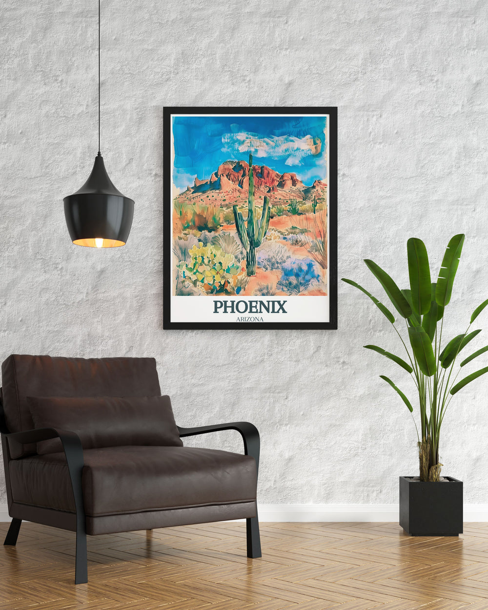 Camelback Mountain Canvas Art featuring the rugged beauty of the mountain and the peaceful Desert Botanical Garden. This travel print celebrates the iconic landscapes of Arizona, making it a beautiful addition to your wall decor.