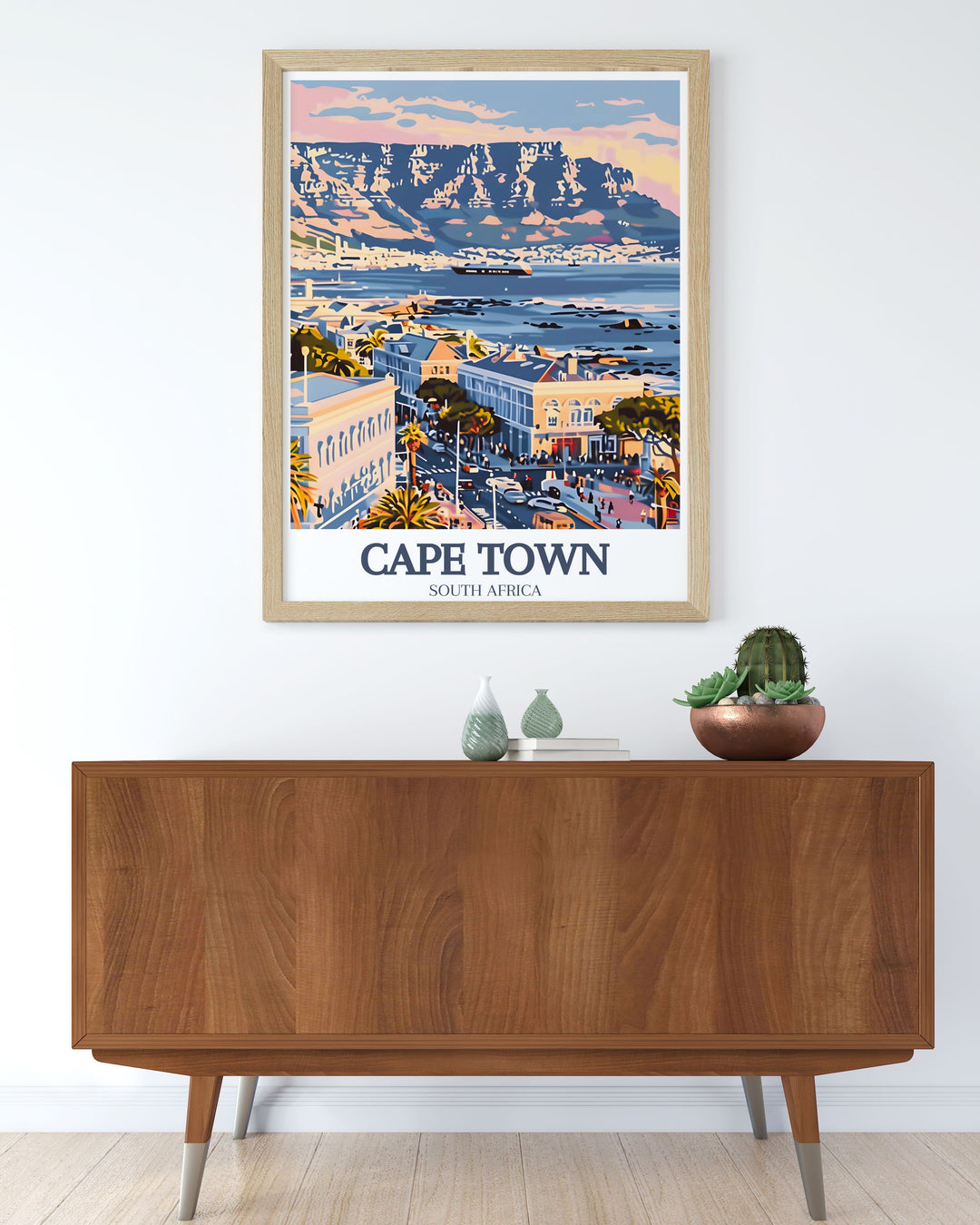 Cape Town Travel Poster highlights the rugged beauty of the Cape of Good Hope and the lively Victoria and Alfred Waterfront. This artwork is ideal for travel enthusiasts who want to celebrate South Africas iconic landmarks in their home decor.