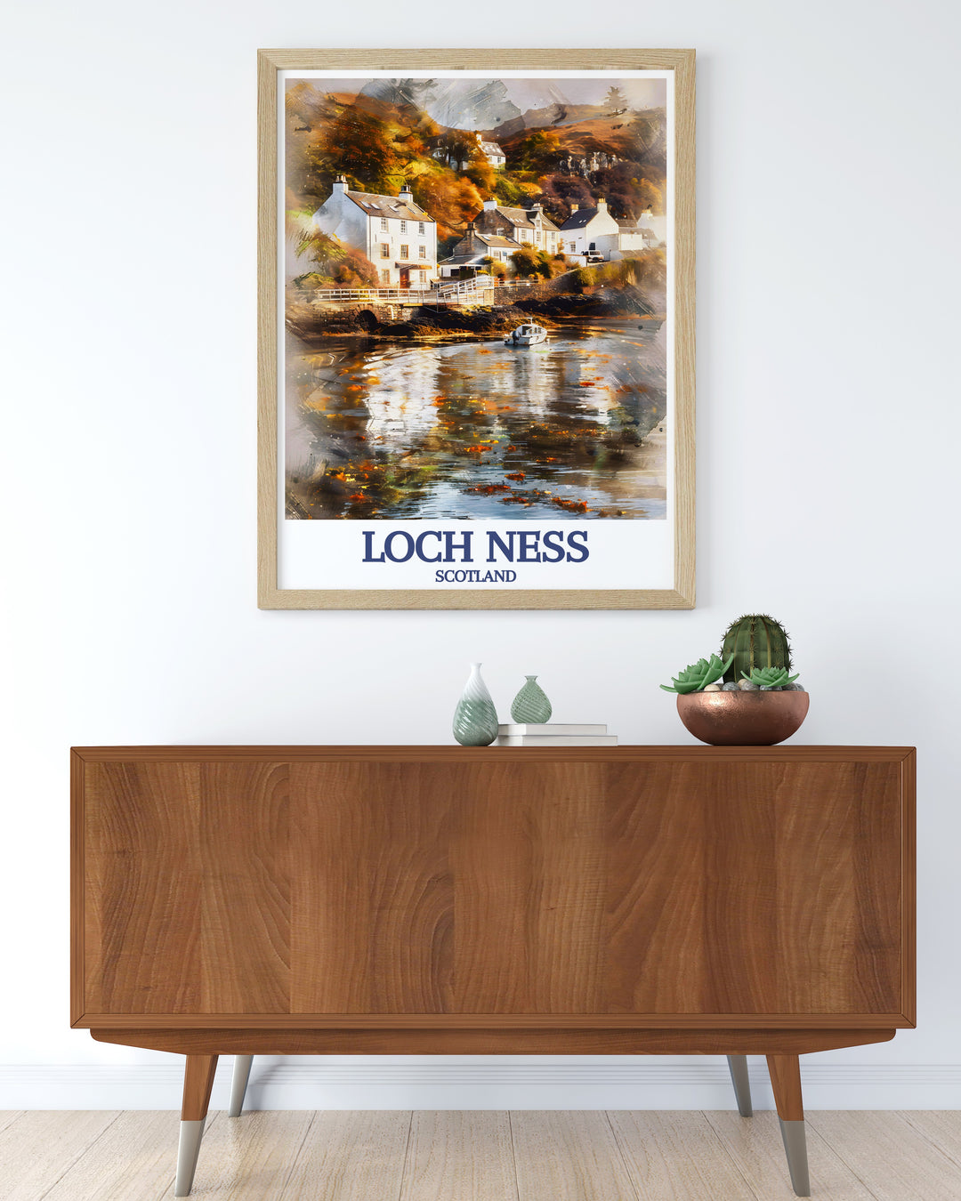 Create a peaceful ambiance in your living space with this beautiful Loch Ness Lodge Drumnadrochit wall print. Perfect for lovers of Scottish landscapes, this decor piece showcases the serene waters of Loch Ness and the rugged beauty of the surrounding Highlands.