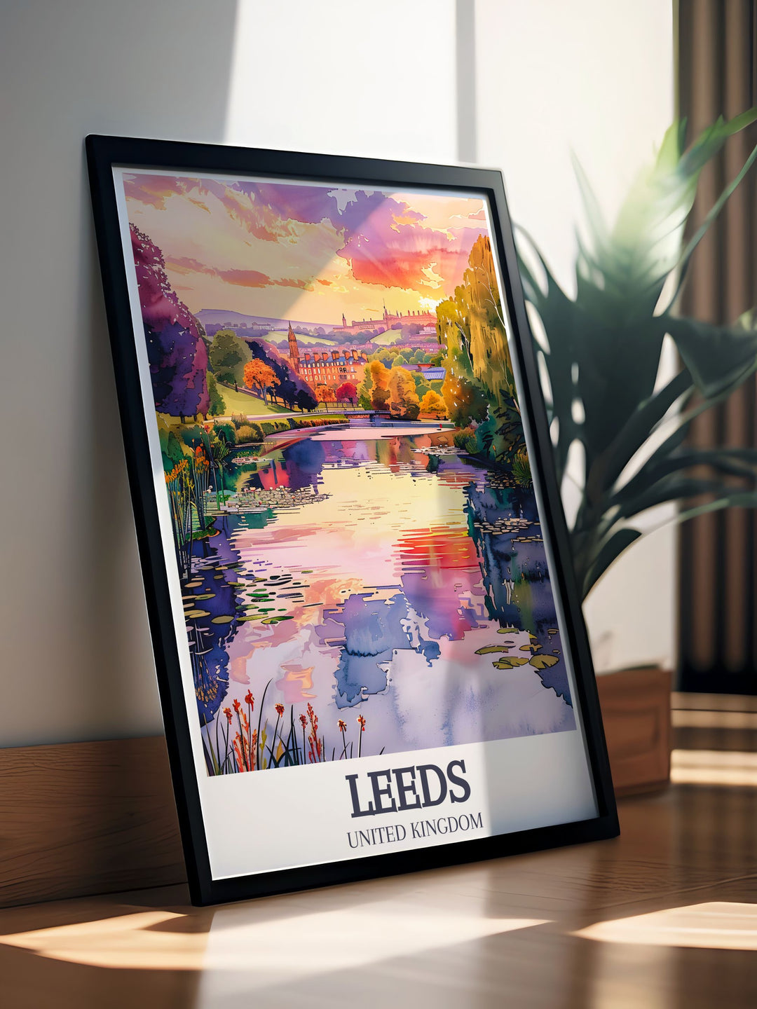 Detailed Roundhay Park and Waterloo Lake wall art featuring the lush surroundings and calm waters of this iconic Leeds park. Enhance your living space with England wall decor that celebrates the natural beauty of Roundhay Park.