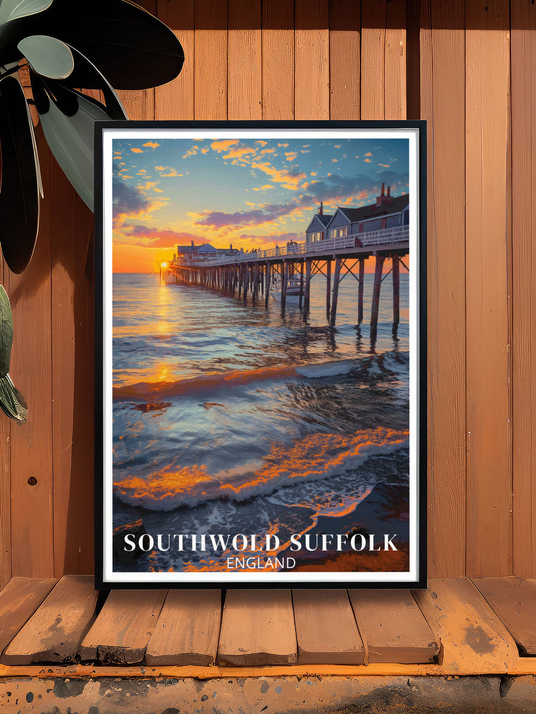 Southwold Print featuring detailed illustrations of the Southwold Lighthouse beach huts and picturesque Pier perfect for enhancing your home with a touch of coastal beauty from Suffolk and celebrating your love for UK travel