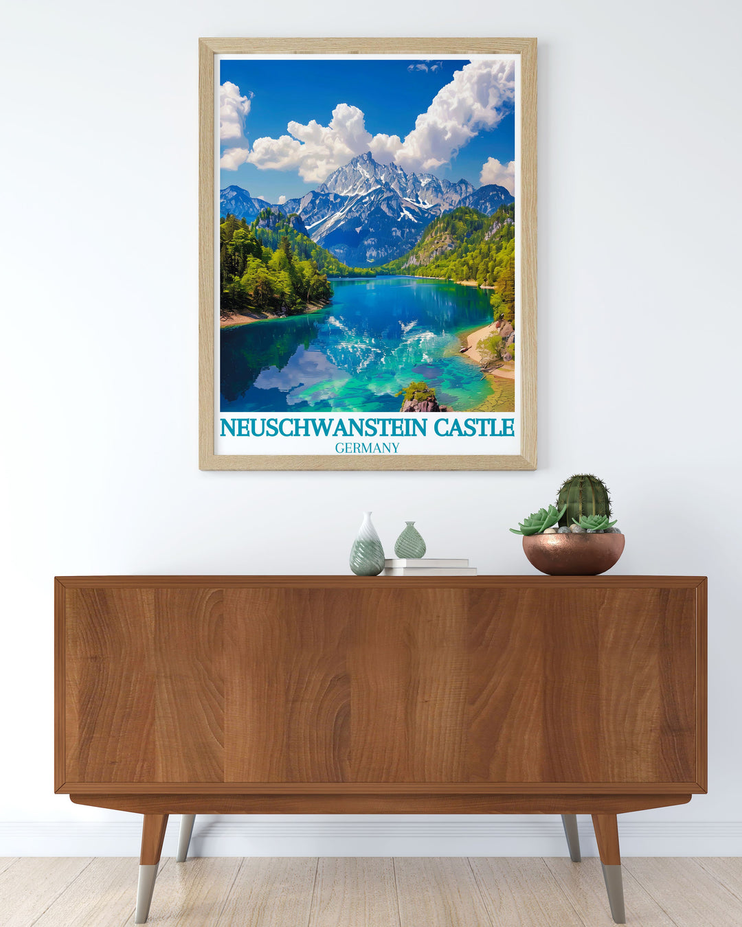 This vibrant art print of Alpsee Lake highlights the serene waters and picturesque landscapes, making it a standout piece for those who appreciate natural beauty and tranquility.