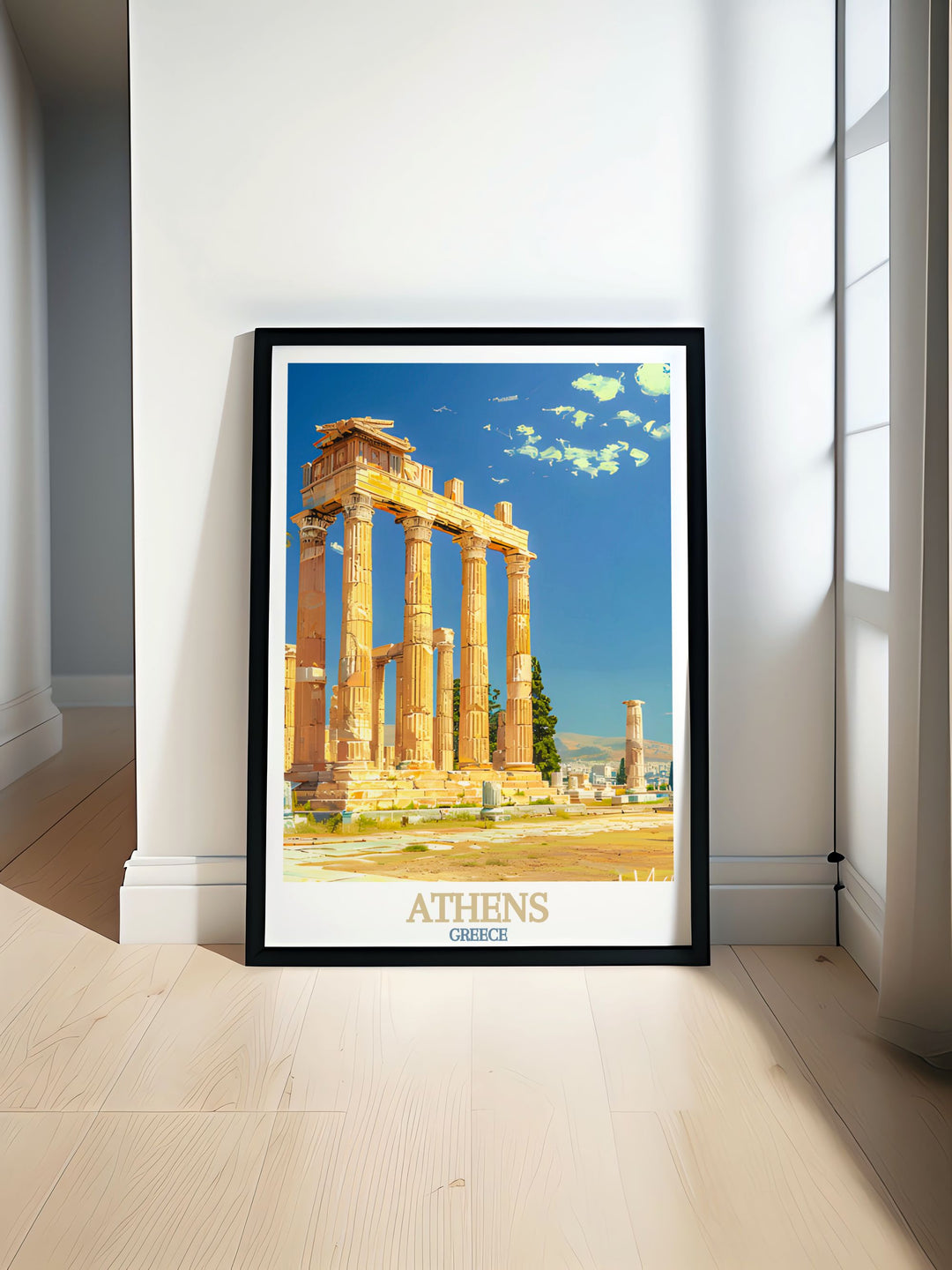 Elegant black and white Athens Georgia print featuring a detailed street map and The Temple of Olympian Zeus. Perfect for wall art decor and ideal as anniversary gifts birthday gifts or Christmas gifts for Athens Georgia lovers.