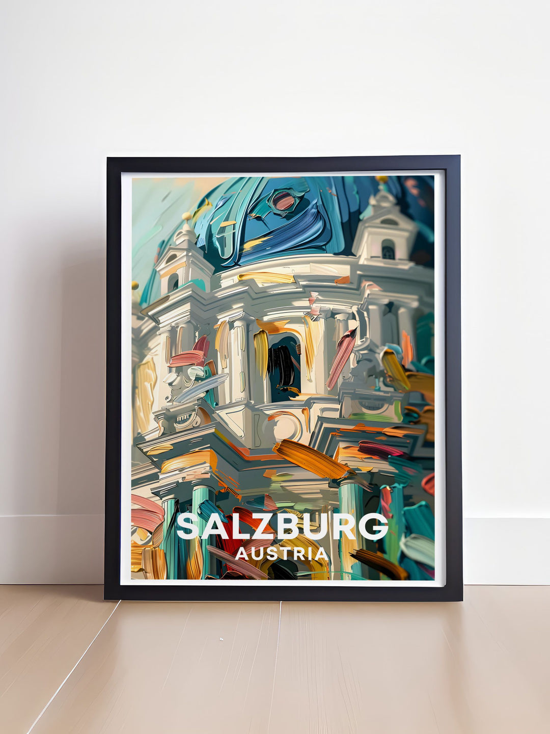 Vintage travel print featuring Salzburg cathedral and Zauchensee skiing. Ideal for home decor, this print adds a touch of Austrian history and adventure to your space. Perfect for those who love unique and captivating wall art.