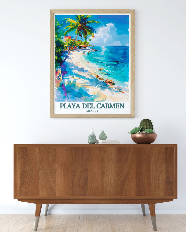 Stunning Playa Del Carmen art depicting the turquoise waters of the Caribbean Sea and the golden sands of Mexico. Perfect for adding a touch of tropical charm to your home or office and a thoughtful travel gift for any occasion.