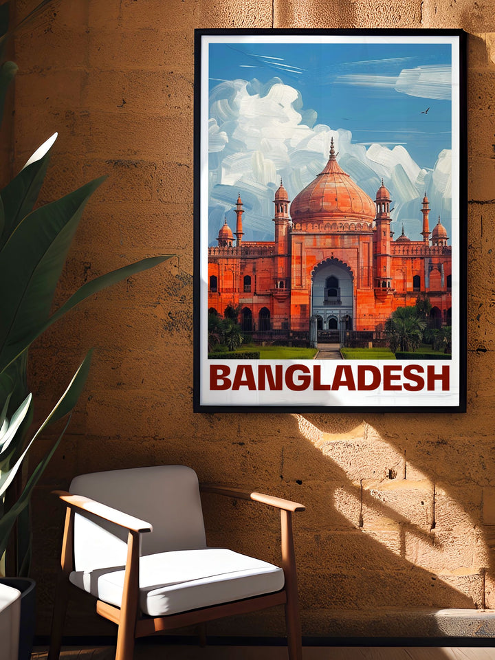 The majestic Lalbagh Fort, with its Mughal era architecture and historical significance, is depicted in this detailed illustration, offering a glimpse into Bangladeshs vibrant past.
