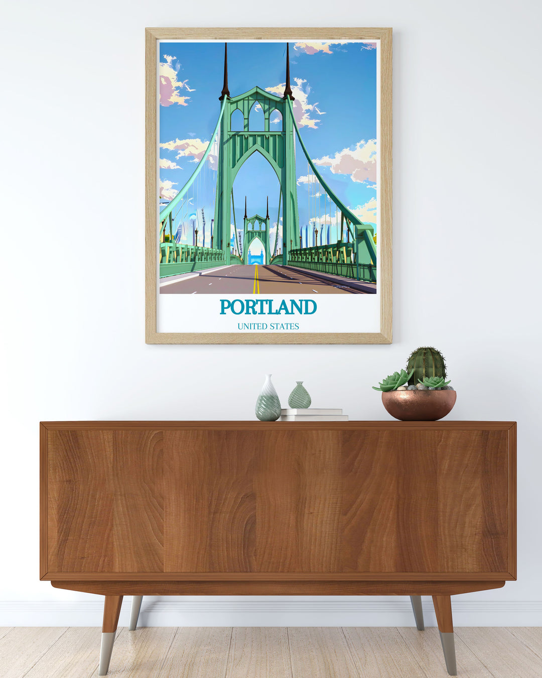 Portland Oregon art print with St. Johns Bridge showcasing intricate details and street map elements perfect for modern decor and memorable gifts for any occasion