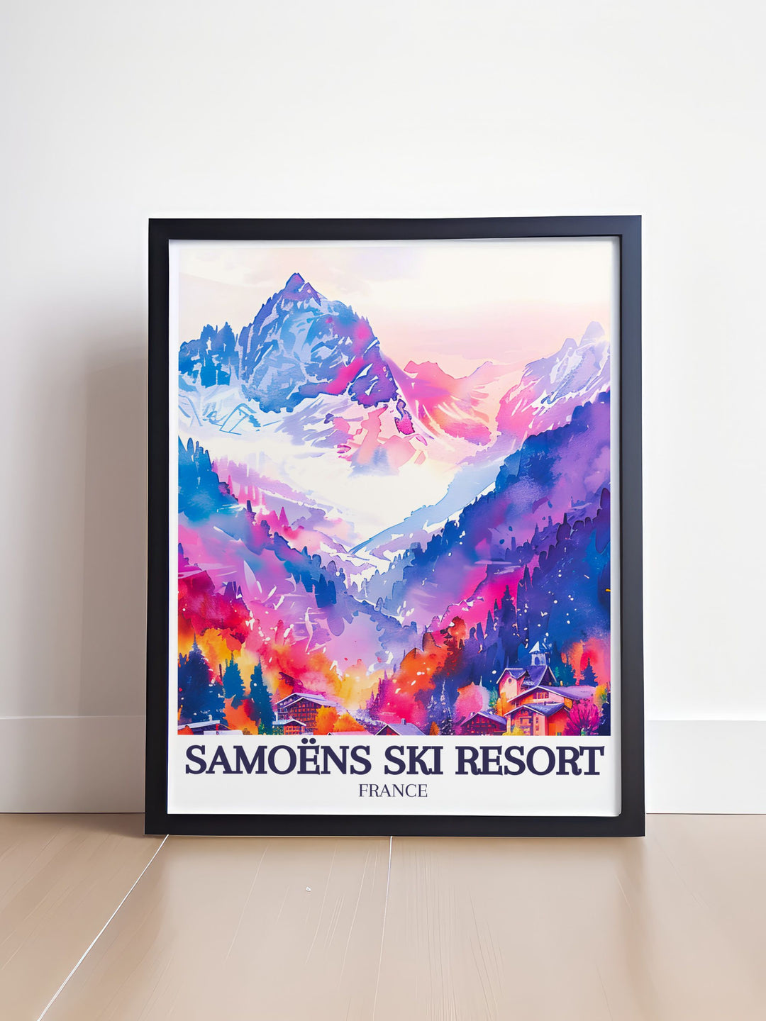 Framed Print of Mont Blanc Grand Massif French Alps featuring stunning views of Morillon Ski Resort and Sixt Flaine Samoens ideal for modern home decor and elegant living room art