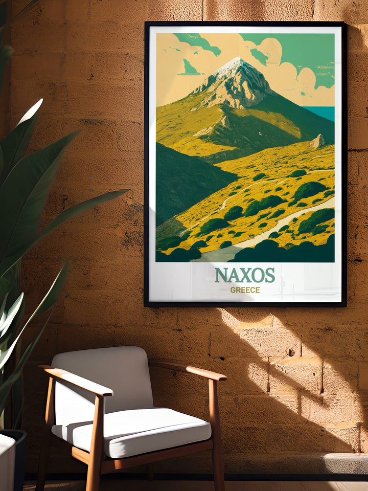 Naxos Illustration showcasing the beauty of Mount Zas a striking piece of wall art that brings the elegance of Naxos Greece into your home perfect for creating a focal point in your living room or bedroom with its detailed depiction of this stunning mountain