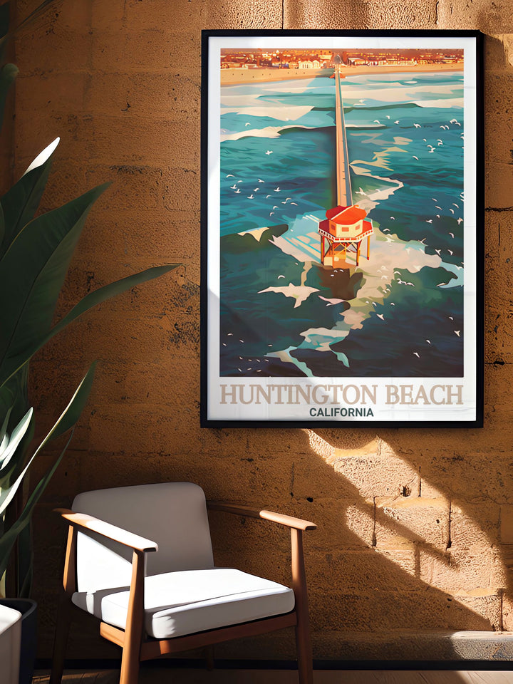 Huntington Beachs iconic pier is beautifully rendered in this canvas print, capturing the scenic views and sunsets that make this California destination famous. A perfect gift for surfers and beach lovers alike.