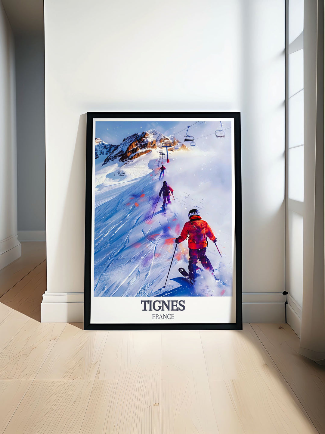 Experience the beauty of the French alps with our Ski Resort Print featuring Espace Killy and Grand Motte Glacier perfect for elegant home decor and stunning living room decor ideal for any ski resort poster collection