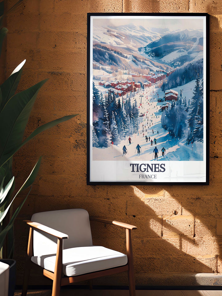 The French alps Espace Killy modern prints collection features elegant home decor options showcasing the beautiful Tignes and Val D isere resorts perfect for ski resort wall art and unique skiing gifts