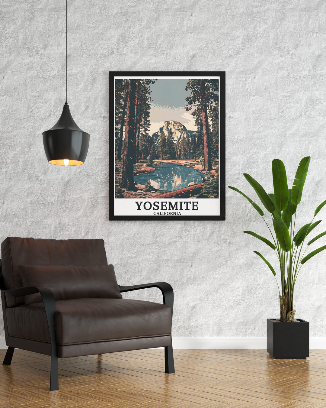 Vintage Yosemite National Park poster showcasing Half Dome and the Sierra Nevada providing a timeless piece of artwork for any room