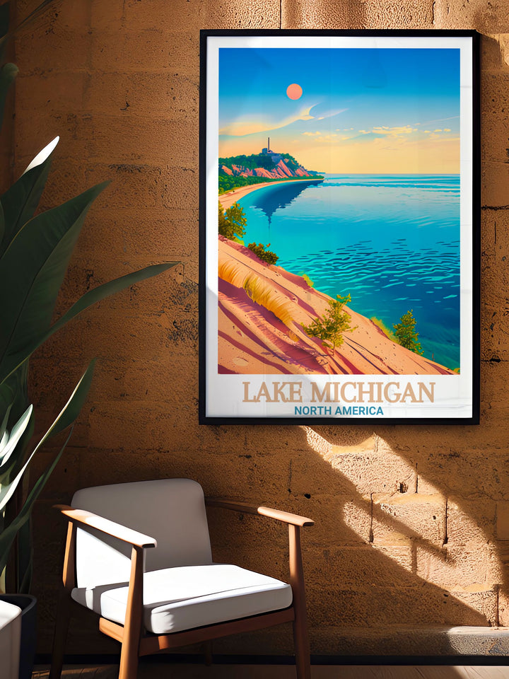 Sleeping Bear Dunes National Lakeshore Framed Prints paired with Lake Michigan Travel Print create an eye catching addition to any space. Perfect for those who love Great Lakes Art this piece makes an excellent personalized gift for special occasions.