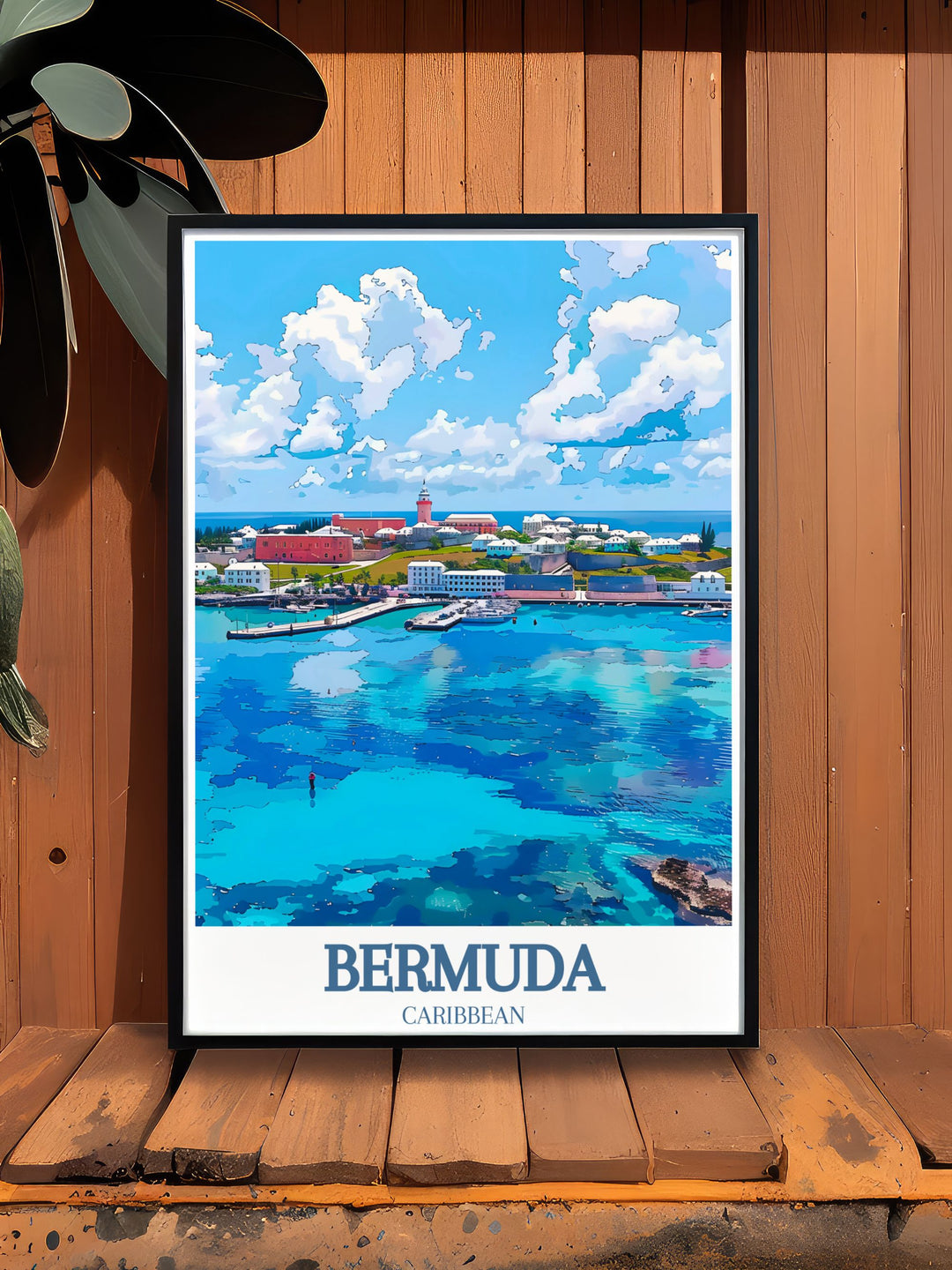 Unique artwork of Bermuda featuring St. Georges Town and St. Peters Church, perfect for personalized gifts or home decor. This print captures the essence of Bermudas historic and scenic landmarks.