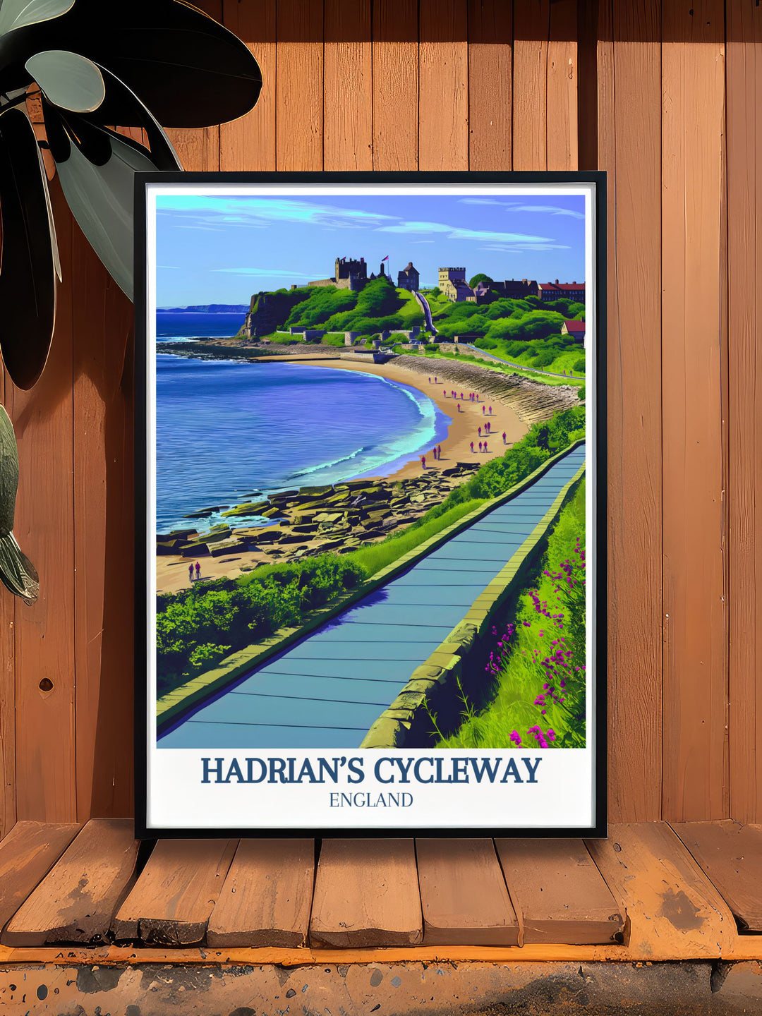 Showcasing the iconic Hadrians Wall and the scenic beauty of the North Sea, this travel poster invites you to explore the rich history and natural landscapes of Northern England.