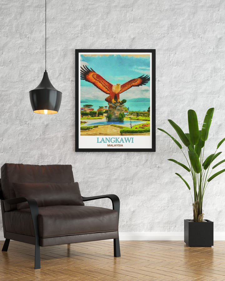 Bring a piece of Langkawis iconic Eagle Square into your home with this stunning travel print. The eagle statue, captured in rich detail, adds an inspiring focal point to your decor. Ideal for those with a passion for global travel and unique art pieces.