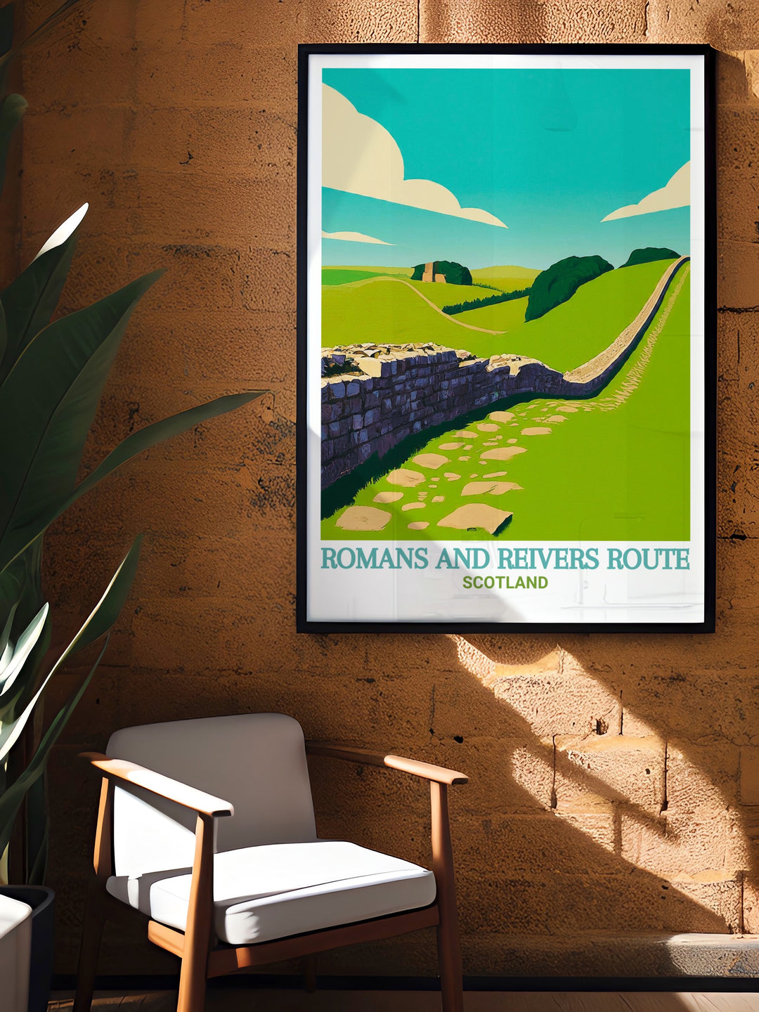 Dumfries Galloway and Hadrians Wall poster print perfect for vintage travel art enthusiasts who want to celebrate the beauty of Scotlands trails and landscapes this poster highlights the Reivers Route and Scotlands Great Trail.