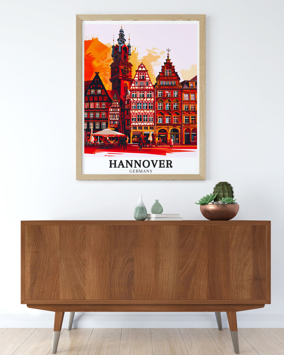 Vintage poster of Hannovers Old Town offering a classic view of the citys most beloved neighborhood with its narrow lanes and picturesque squares an ideal choice for those who value the heritage and elegance of old European cities