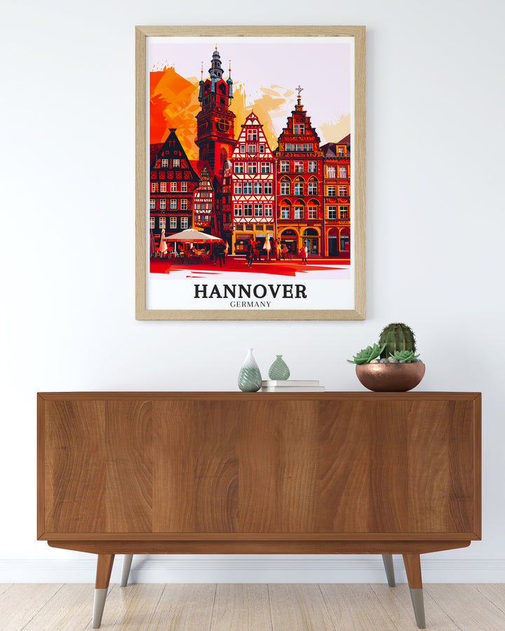 Vintage poster of Hannovers Old Town offering a classic view of the citys most beloved neighborhood with its narrow lanes and picturesque squares an ideal choice for those who value the heritage and elegance of old European cities