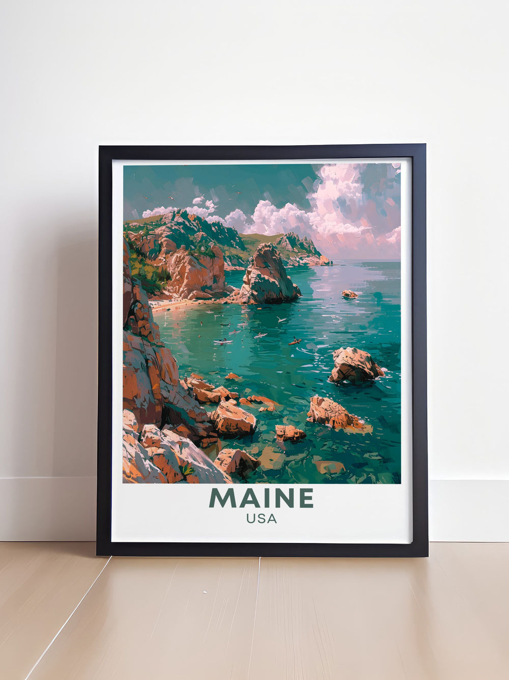 Highlighting the rich history of Acadia National Park, this poster captures the parks establishment as the first national park east of the Mississippi River and its development by influential figures like John D. Rockefeller Jr. Perfect for history enthusiasts, this artwork brings the storied past of Acadia into your home decor.