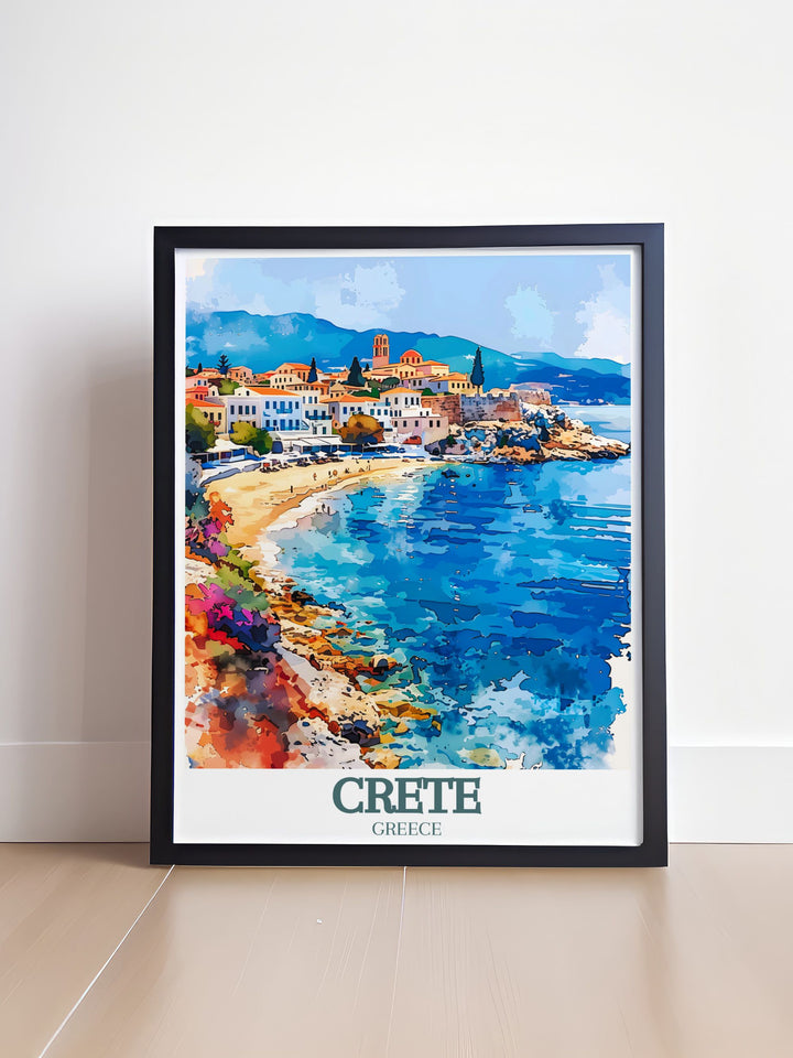 This detailed art print captures the stunning beauty of Balos Beach in Crete, Greece, with its pink hued sands and crystal clear turquoise waters. Ideal for adding a touch of coastal charm to your home decor, this print showcases the unique landscape of one of the worlds most beautiful beaches.