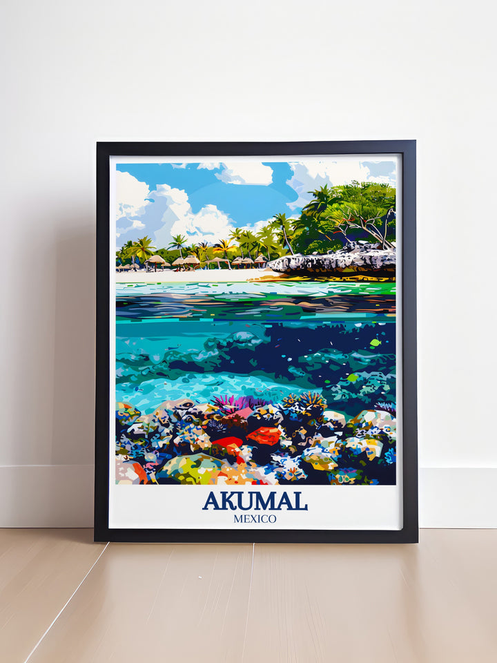 Akumal Decor featuring a detailed city print of Half Moon Bay Akumal Coral Reef a perfect wall decor for any stylish home