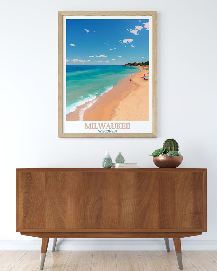 Modern Lake Michigan decor print featuring vivid water scenes and detailed illustrations perfect for enhancing contemporary home settings and living spaces