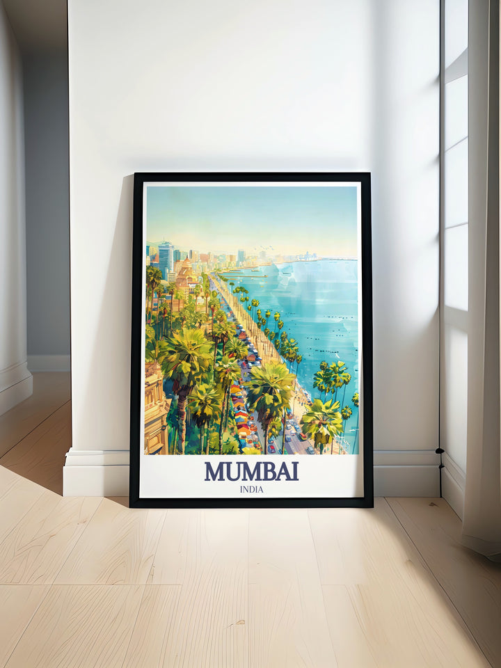 Experience the heart of Mumbai with this Marine Drive Art Print, capturing the iconic Queens Necklace” and the lively Netaji Subhash Chandra Bose Road. Perfect for art lovers and travelers alike, this print is a great addition to any wall.