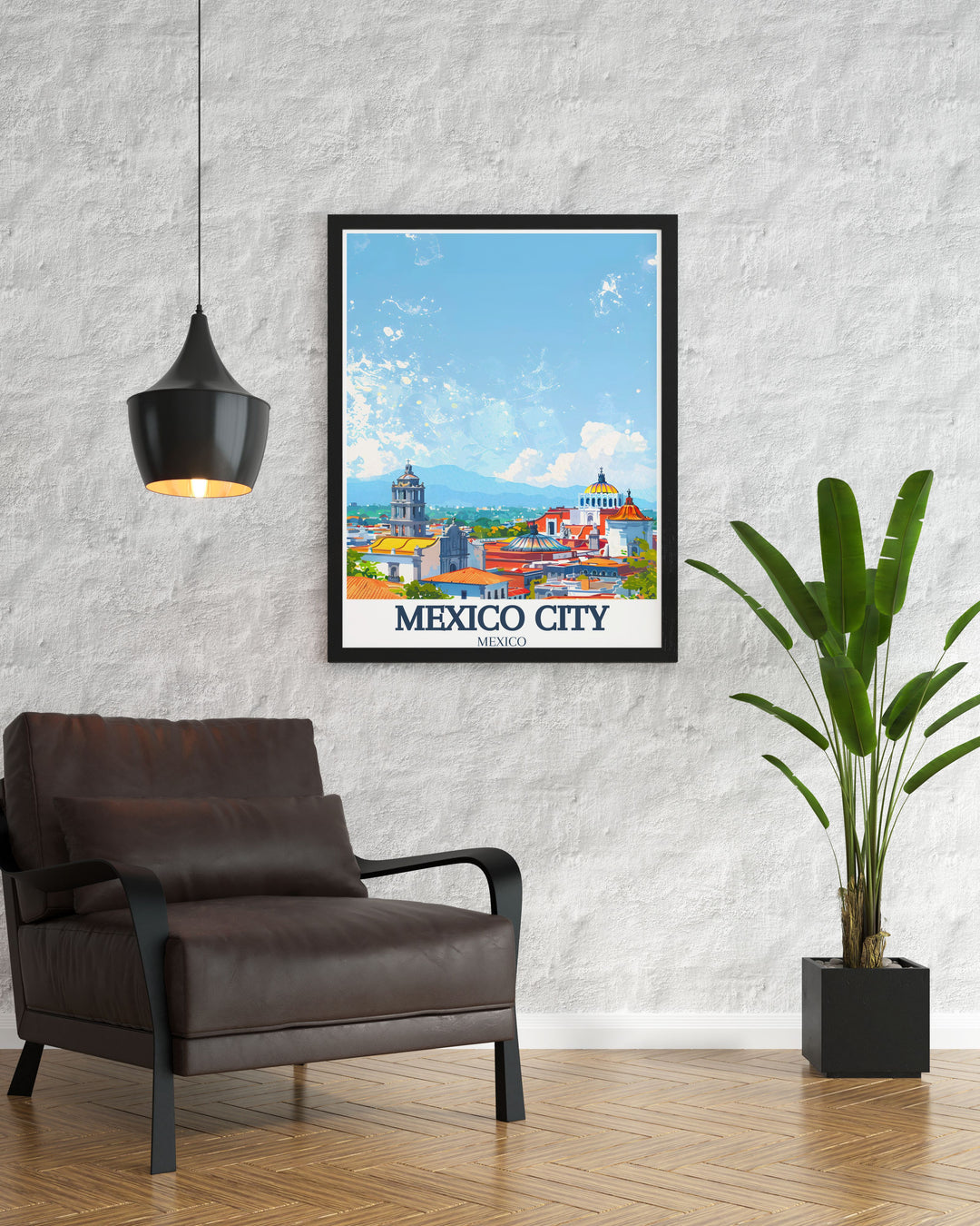 Metropolitan cathedral Zocalo Chapultepec castle artwork captures the essence of Mexico Citys iconic landmarks. This print is ideal for adding a touch of Mexican heritage and culture to your living space or office.